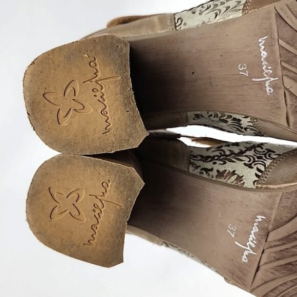 Maciejka Women's Leather Heeled Taupe Cream Floral Print Shoes Block Heel Sz 37 - Picture 13 of 16